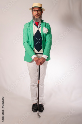 funny elderly man with golf clubs