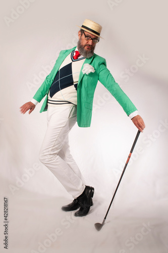 funny elderly man with golf clubs