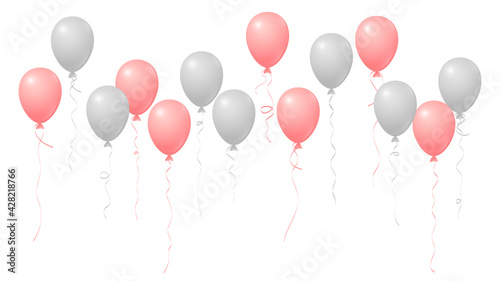 Gray and pink flying balloons isolated vector illustration  birthday party decoration elements.