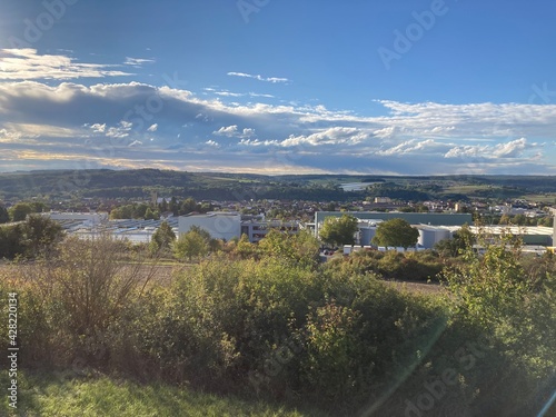 panoramic view over the industrial part of marktheidenfeld under sunny sky