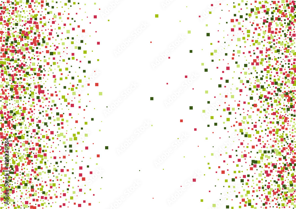 Geometric Green Technology Background. Sparkle Confetti Texture. Red Science Dot Illustration. Square Light Frame.
