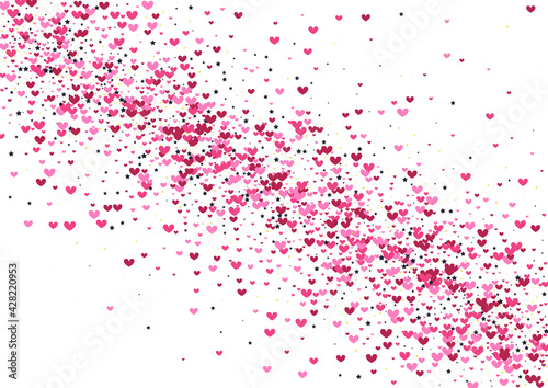 Red Bright Star Texture. Purple Like Backdrop. Confetti Scatter Illustration. Pink Heart Card. Explosion Background.