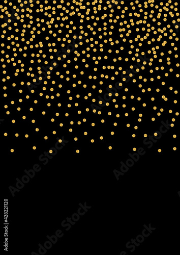 Golden Christmas Circle Frame. Spark Glitter Pattern. Gradient Confetti Bright Background. Decoration Foil Design. Yellow Vector Particles.