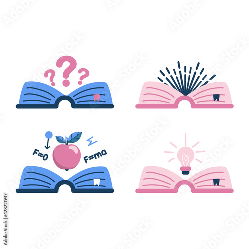 Set of books, books in flat vector style. Graphic resources about graphic education, content. Books are knowledge.