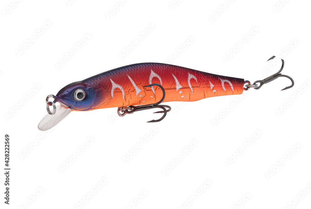 Wobbler with hooks for fishing as bait for fish, which is used for spinning. Fishing tackle for a fisherman. Wobbler with hooks for fishing as bait for fish, which is used for spinning. Fishing tackle for a fisherman.