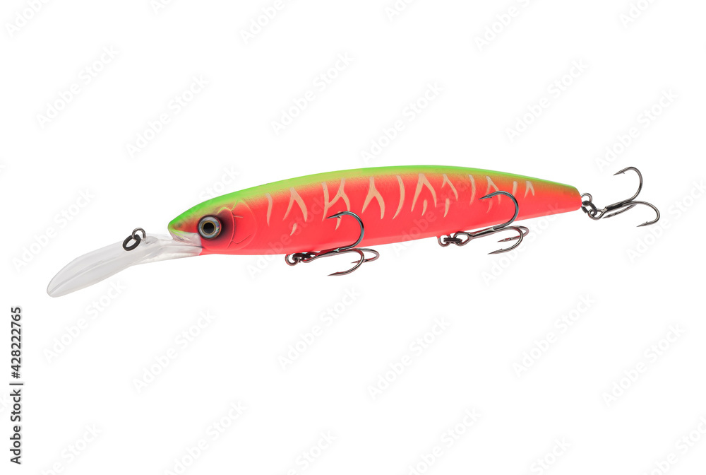 Wobbler with hooks for fishing as bait for fish, which is used for spinning. Fishing tackle for a fisherman. Wobbler with hooks for fishing as bait for fish, which is used for spinning. Fishing tackle for a fisherman.