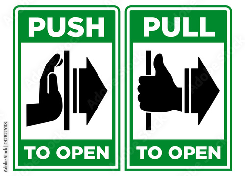 Push and pull to open door signs. Vector on transparent background photo