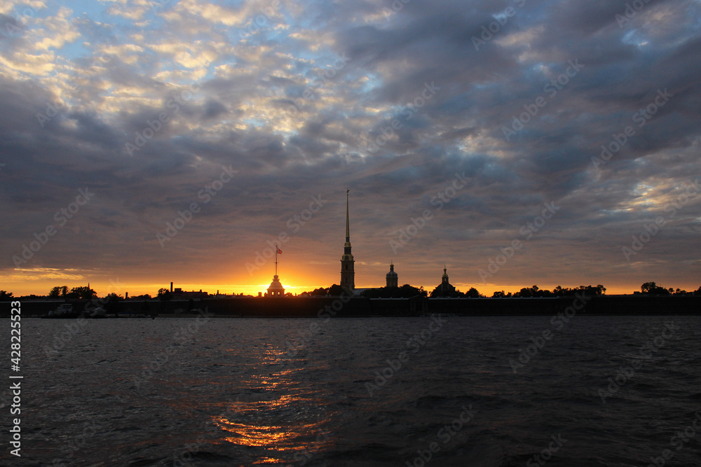 Sunset on the Neva river in St.Petersburg