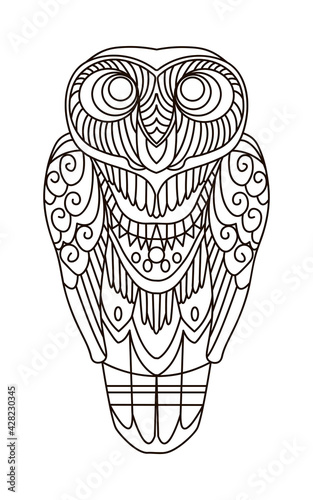 Black and white picture for coloring vector ornamental Owl, ethnic, coloring book, greeting cards, design, stickers.