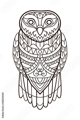 Abstract Owl outline illustration. vector for coloring book for design