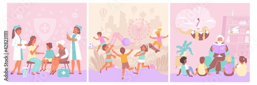 Child Protection Isolated Flat Icon Set