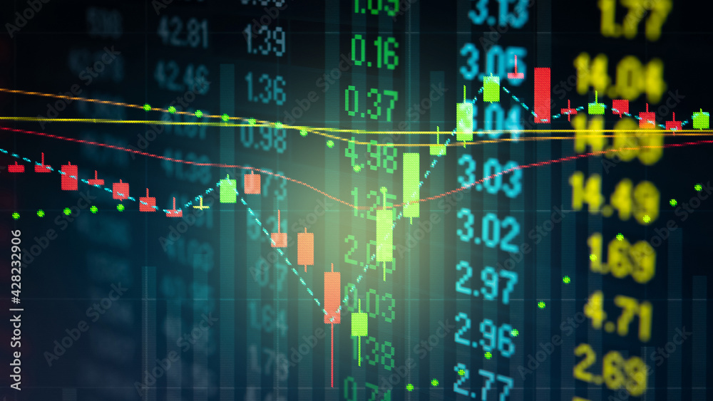 Stock market data on digital LED display. Fundamental and technical analysis with candle stick graph chart of stock market trading to represent about Bullish and Bearish point. Stock market data on digital LED display. Fundamental and technical analysis with candle stick graph chart of stock market trading to represent about Bullish and Bearish point.