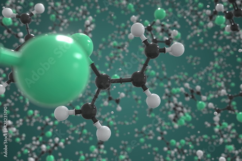 Chloroprene molecule, ball-and-stick molecular model. Chemical 3d rendering photo