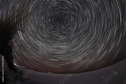 Tracks of stars in the night sky over Lake Baikal Russia © mlinnikov