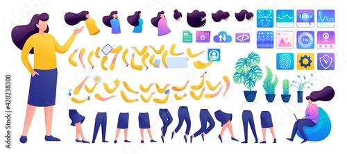 Constructor for creating a Young Girl N8. Create your own character with a Set of hands and feet. Flat 2D characters