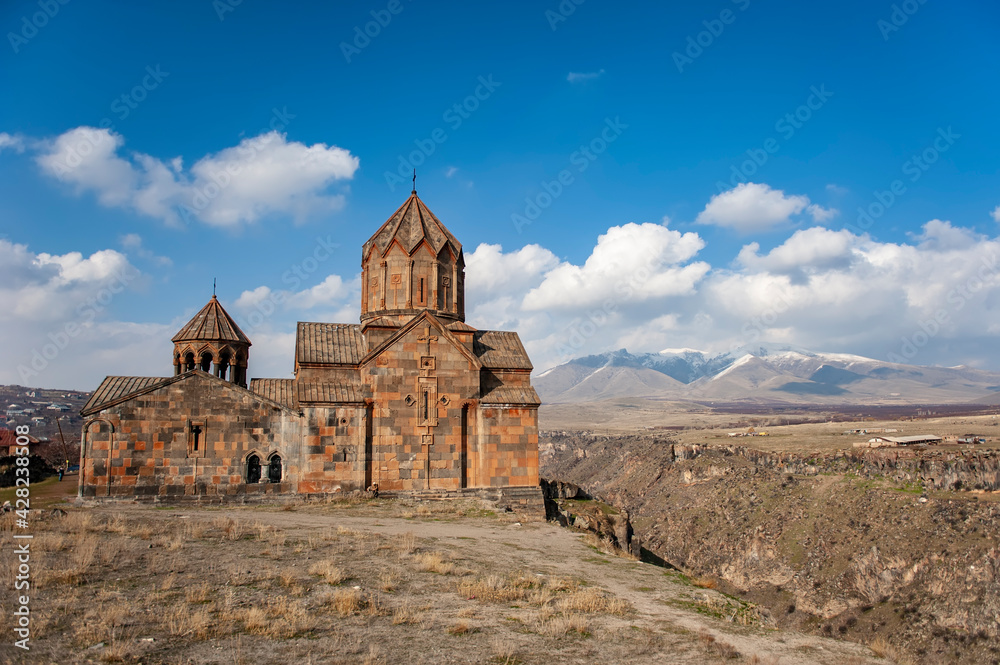 A scenic view of the 13th century Hovhannavank monastery in the village of Ohanavan in Armenia