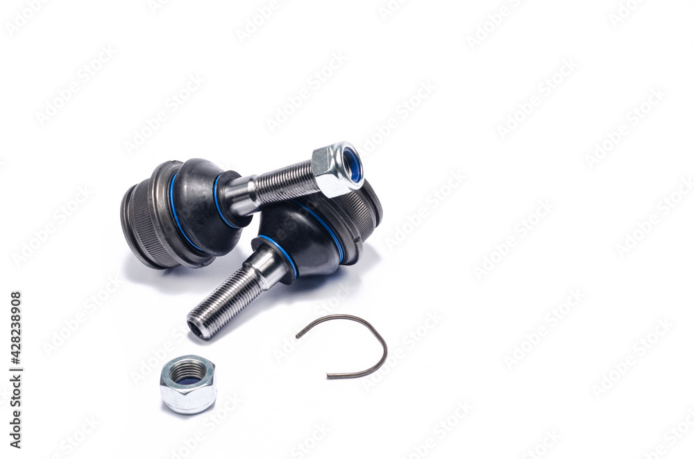 Auto parts, chassis parts, ball joint on white background Auto parts, chassis parts, ball joint on white background