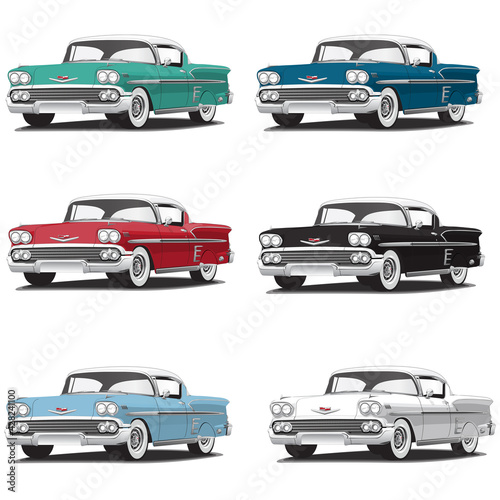 1950's Classic Vintage Car Vector Illustrations in several colors