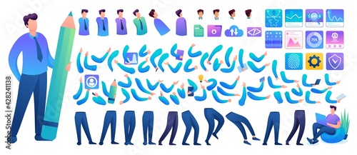 Constructor for creating a Young Man N2. Create your own character with a Set of hands and feet. Flat 2D characters