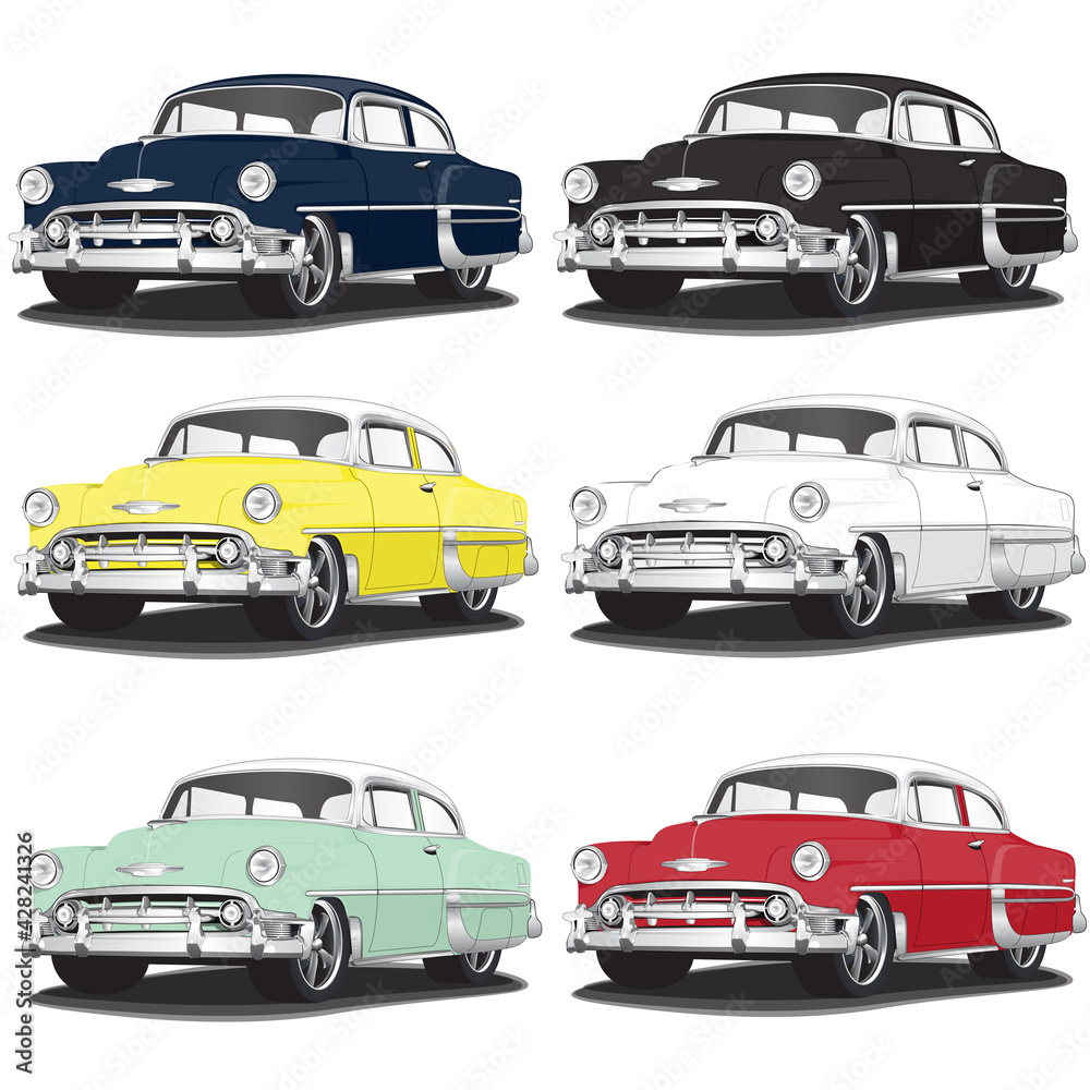 1950's Classic Vintage Car Vector Illustrations in several colors