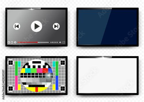 TV mock up. Set of realistic TV screen isolated on transparent background