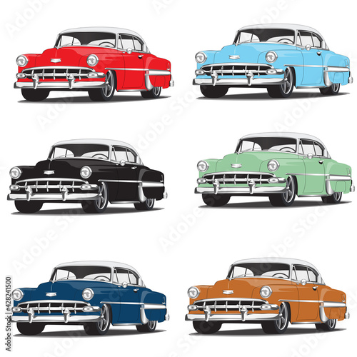 1950's Classic Vintage Car Vector Illustrations in several colors