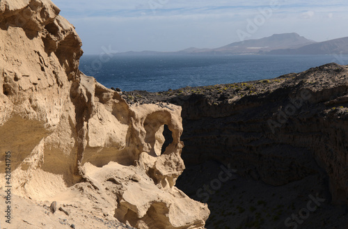 Gran Canaria, amazing sand stone erosion figures in ravines on Punta de las Arenas cape on the western part of the island, also called Playa de Artenara 