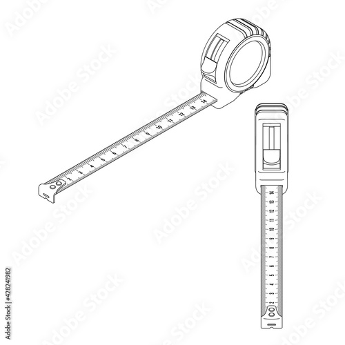 Isometric Metal Measuring Tape in Outline Style