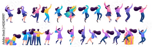 Set of fun teen girls with different poses for use in vector illustrations