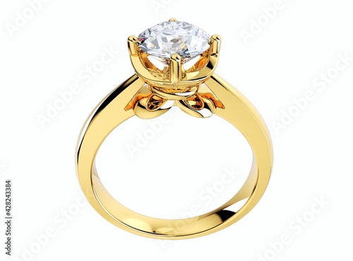Yellow Gold Engagement Ring, 3d Rendering-CC110