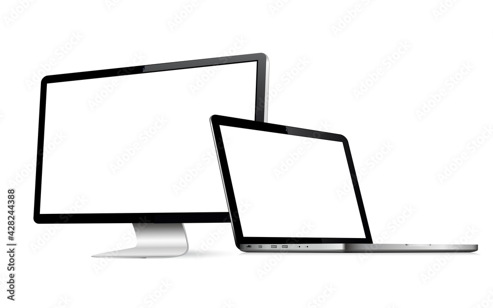 Responsive web design computer display with laptop isolated - obrazy, fototapety, plakaty 