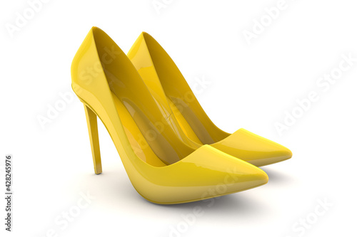 Elegant high heels. Yellow shoes for women. 3d render