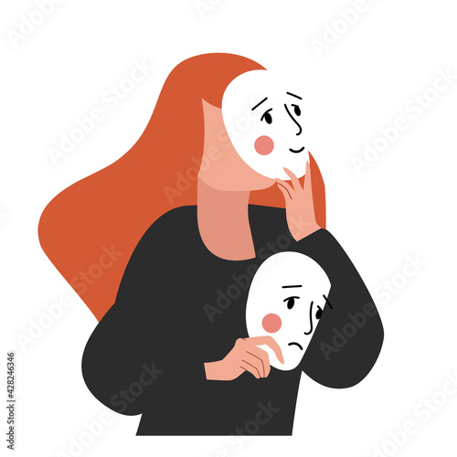 vector flat style modern illustration girl wearhing social mask