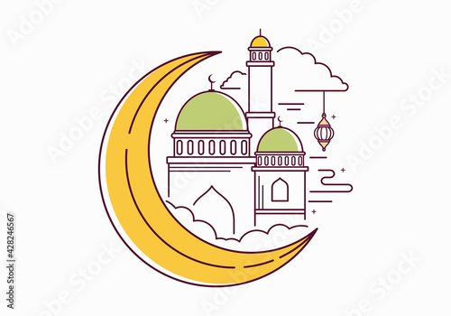 Illustration of Eid celebration, ramadan with line design. isolated vector on white background