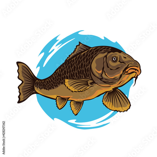 Carp fishing logo vector illustration, perfect for fish business supplier company logo, emblems, labels, badges and design elements, club logo and tournament