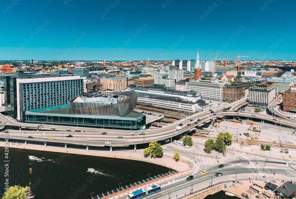 Stockholm, Sweden. Elevated View Of St. Clara Or Saint Klara Church In Summer Sunny Modern Cityscape Skyline. Stockholm, Sweden. Elevated View Of St. Clara Or Saint Klara Church In Summer Sunny Modern Cityscape Skyline.