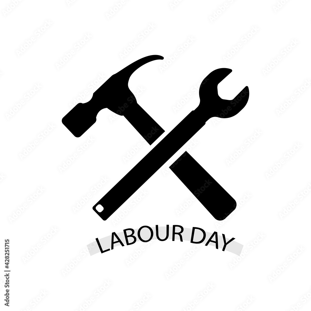 Labor day, hammer and wrench. Black icon on a white background. Labor day, hammer and wrench. Black icon on a white background.