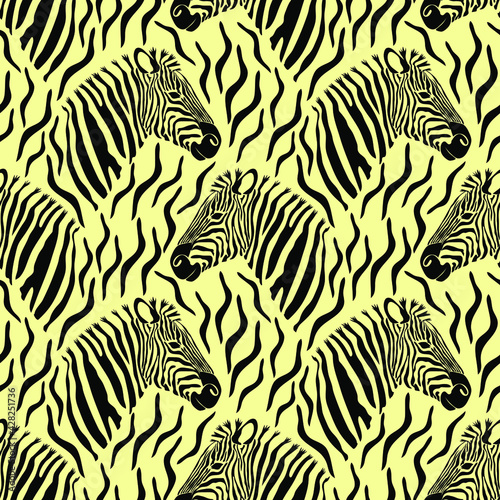 Zebra seamless pattern in vector, fabric, yellow background, pattern 