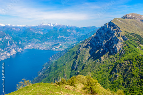 Fragment of a nice mountain view Garda Lake from the trail at Monte Baldo in Italy.