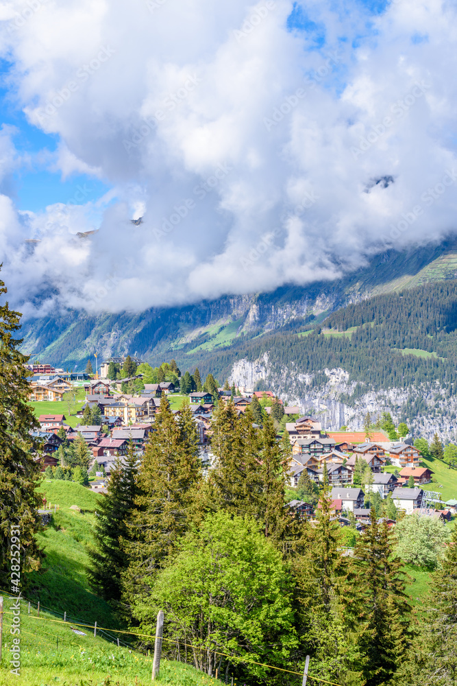 Murren, Switzerland a mountain village in Bernese Oberland, Switzerland. It is a popular for tourist to ski and go to Schilthorn peak.