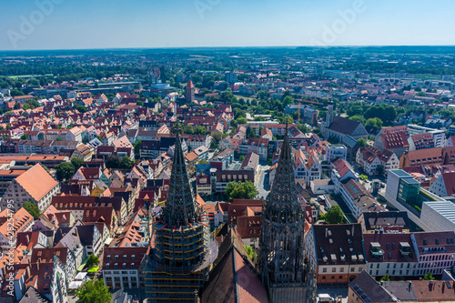 Aerial view of downtown Ulm from the cathedral, the tallest church in the world Germany