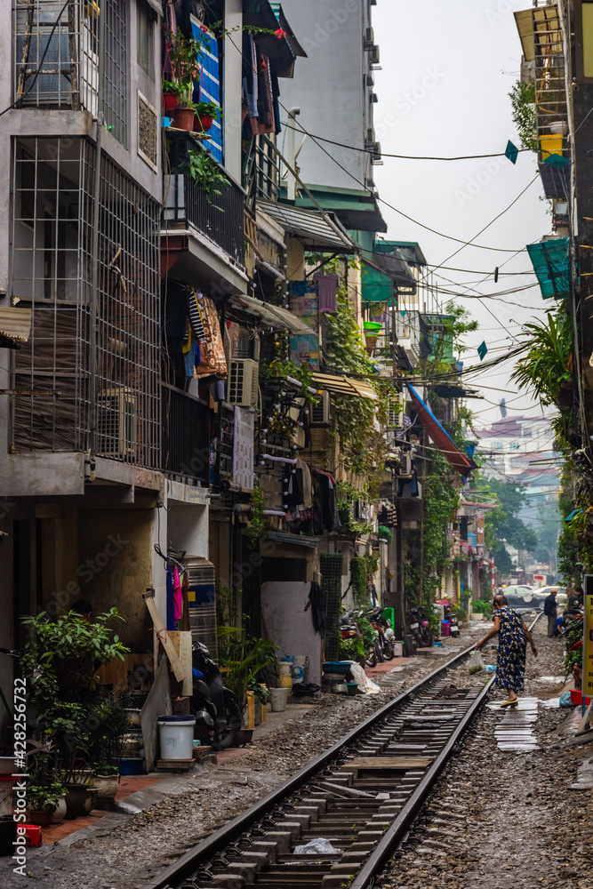 HANOI, VIETNAM, 4 JANUARY 2020: The Train Street of Hanoi
