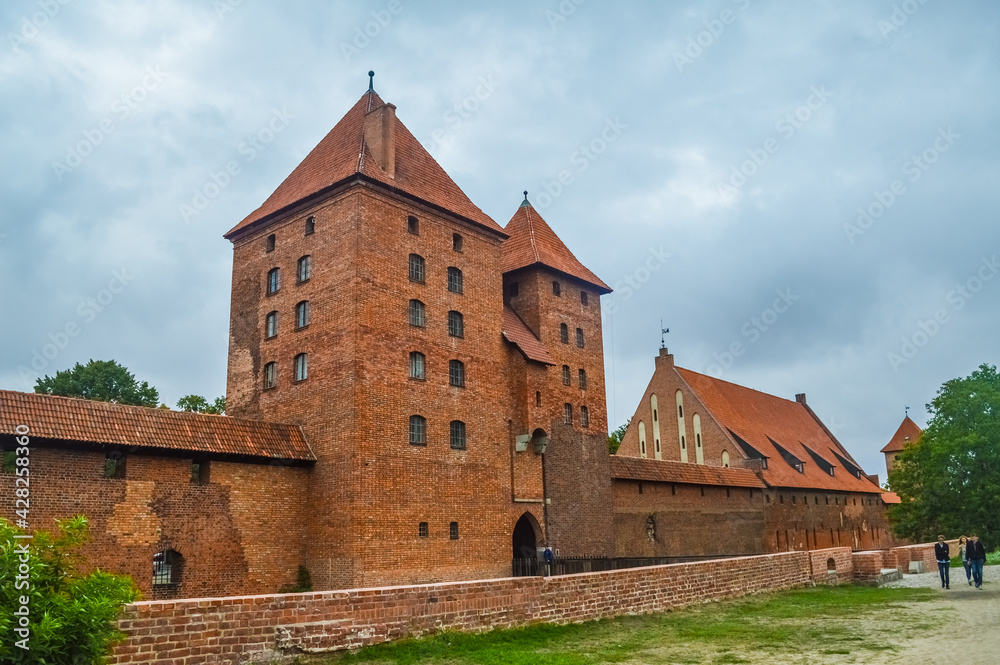 MALBORK, POLAND, 26 AUGUST 2018: Tower and walls of the Malbork Castle, Poland