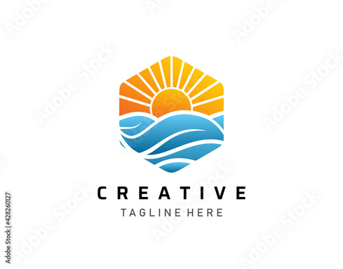 Modern Tropical Sunset logo, Tour and travel logo design.