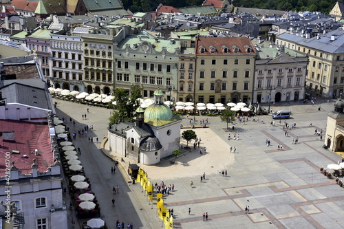 Obraz na płótnie Kraków, Rynek Główny, stare miasto, panorama w Wieży Mariackiej, w salonie