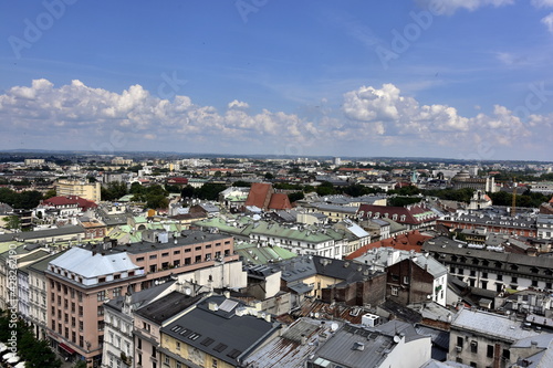 Kraków, Rynek Główny, stare miasto, panorama w Wieży Mariackiej,