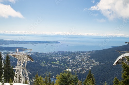 A panoramic view from the top of Grouse mountain in Vancouver  BC  Canada