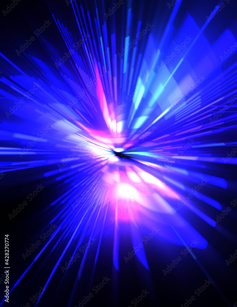 Obraz premium Futuristic lens flare. Light explosion star with glowing particles and lines. Beautiful abstract rays background.