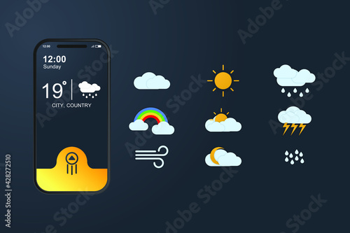 Weather design template on a black background. vector illustration.