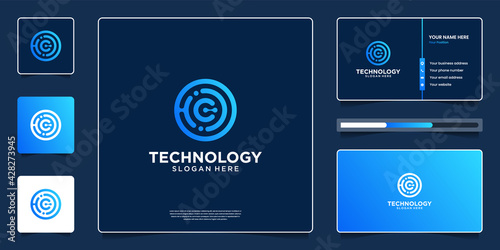 Abstract technology logo design with business card template